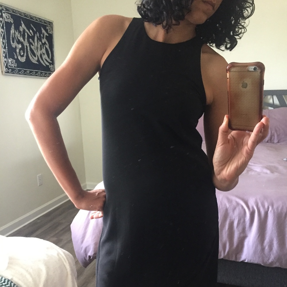 Black Dramatic Shoulder Cut Dress